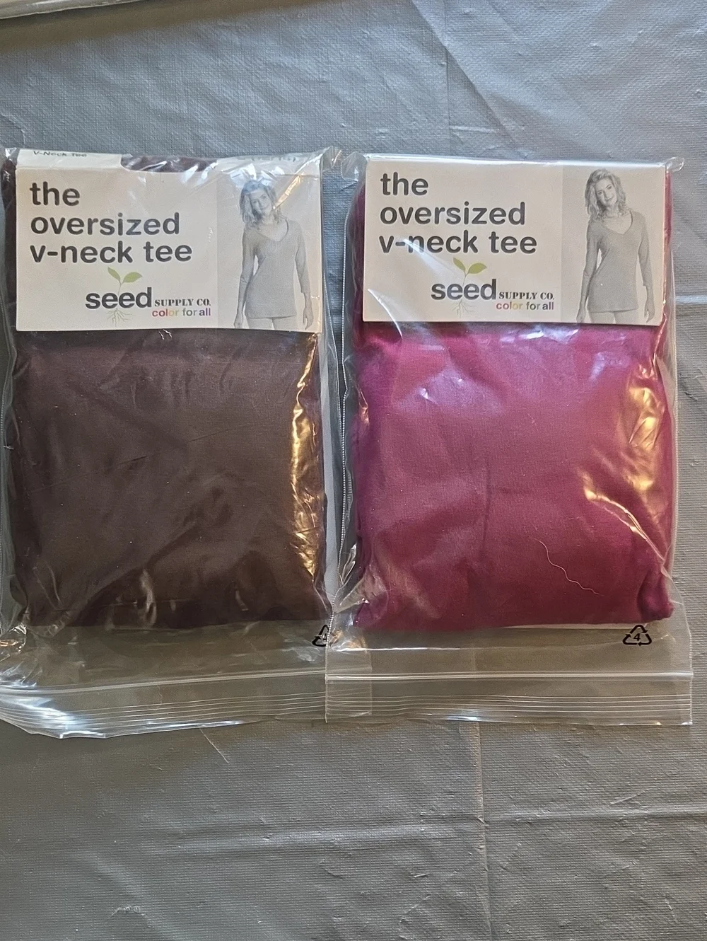 Oversized V-Neck Tee - Brown and Magenta
